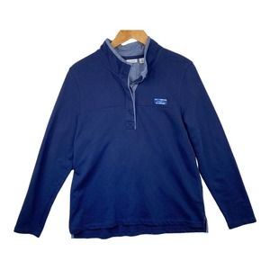 Women's L.L. Bean Blue 1/2 Button Down Soft Cotton Rugby Pullover Sweater-Large